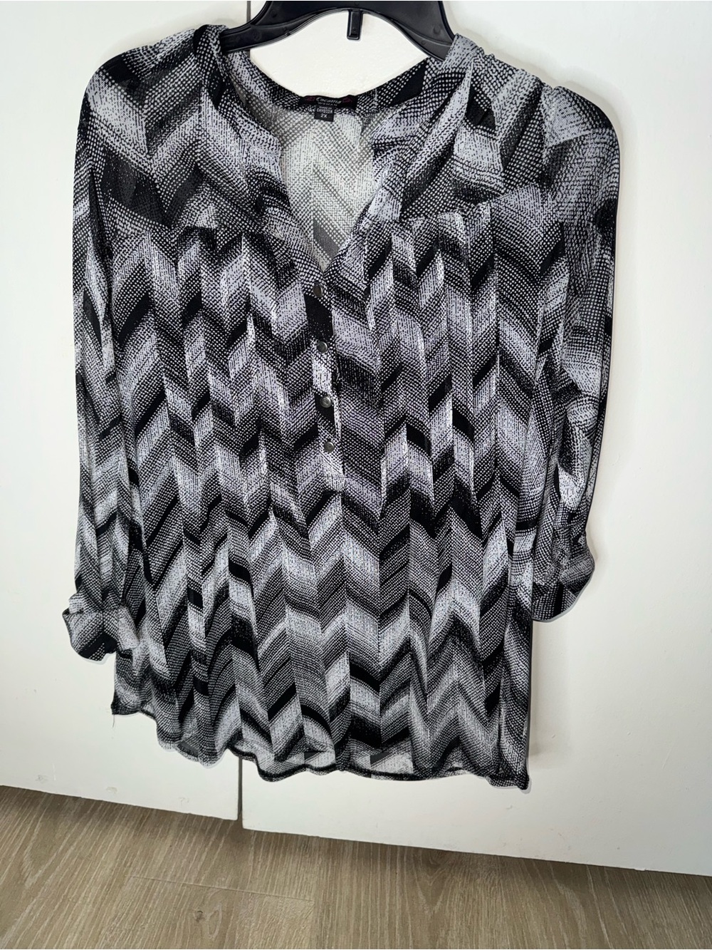 Cocomo Black & White Chevron V-Neck Blouse